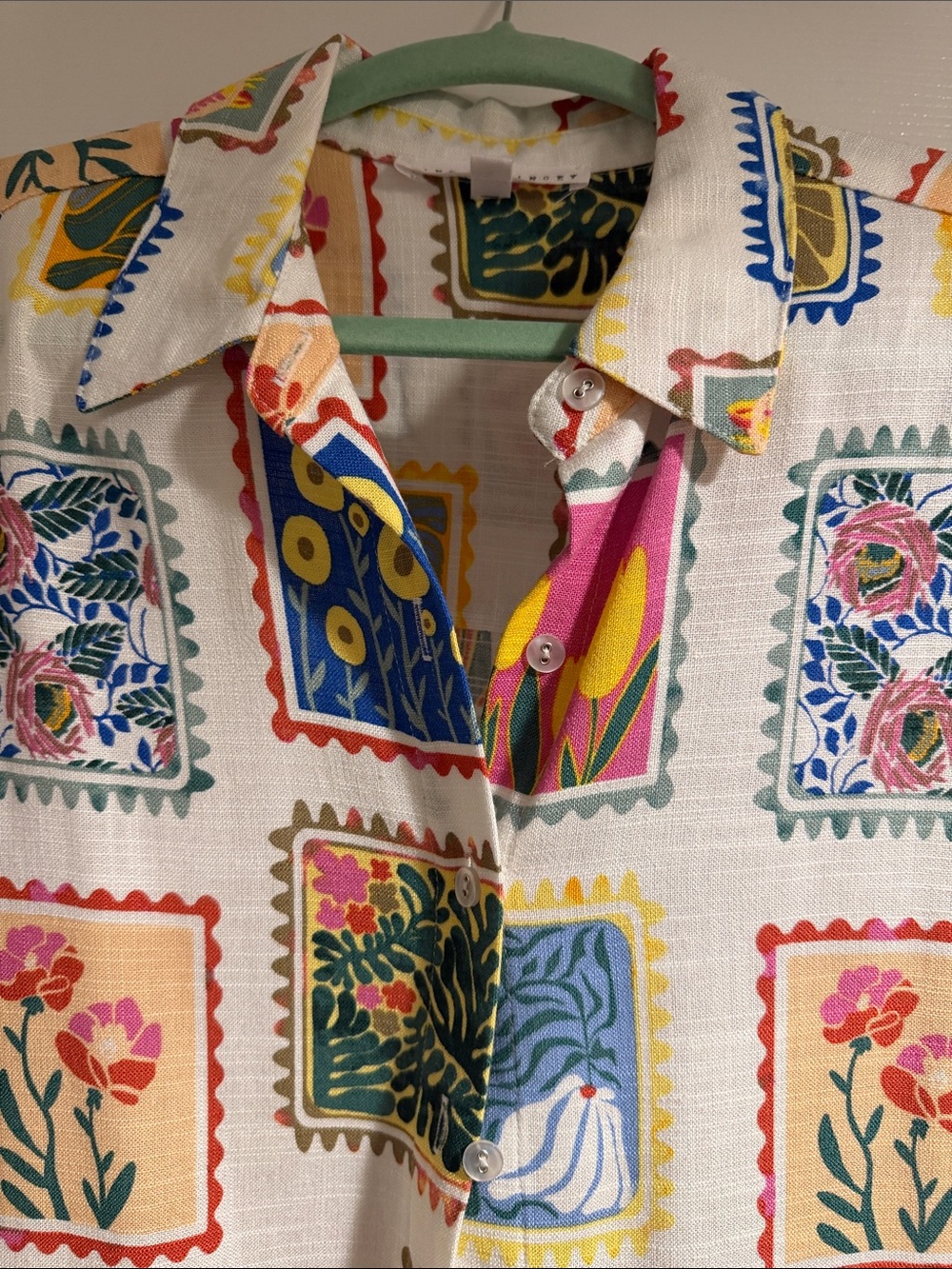 Jane And Delancet Vintage-Inspired Floral Stamp Print Button-Up Top - Multicolor - Picture 4 of 5